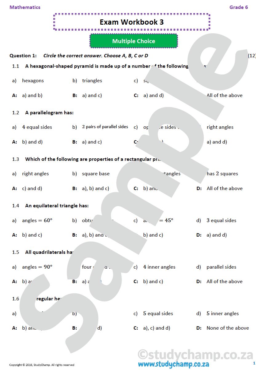 Grade 6 Maths Year-end Exam Revision: Workbook 3