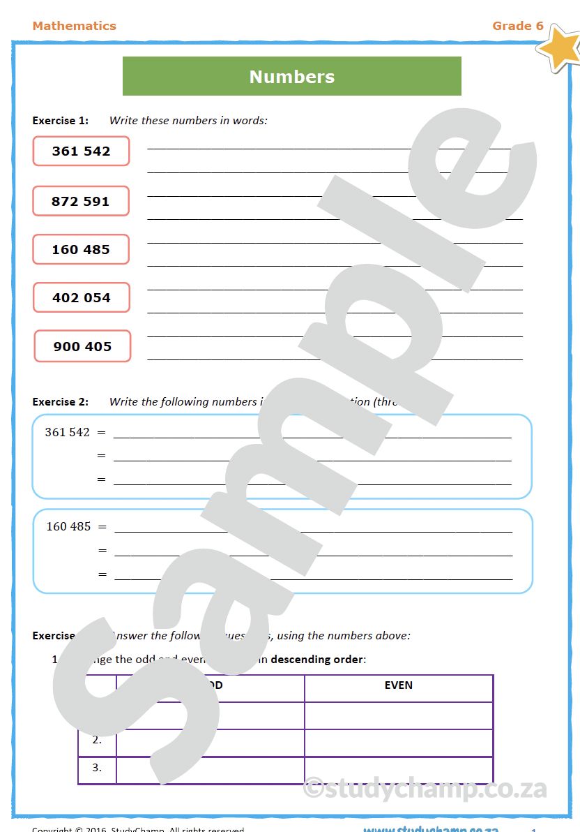 Grade 6 Maths Workbook: Easter holiday Revision