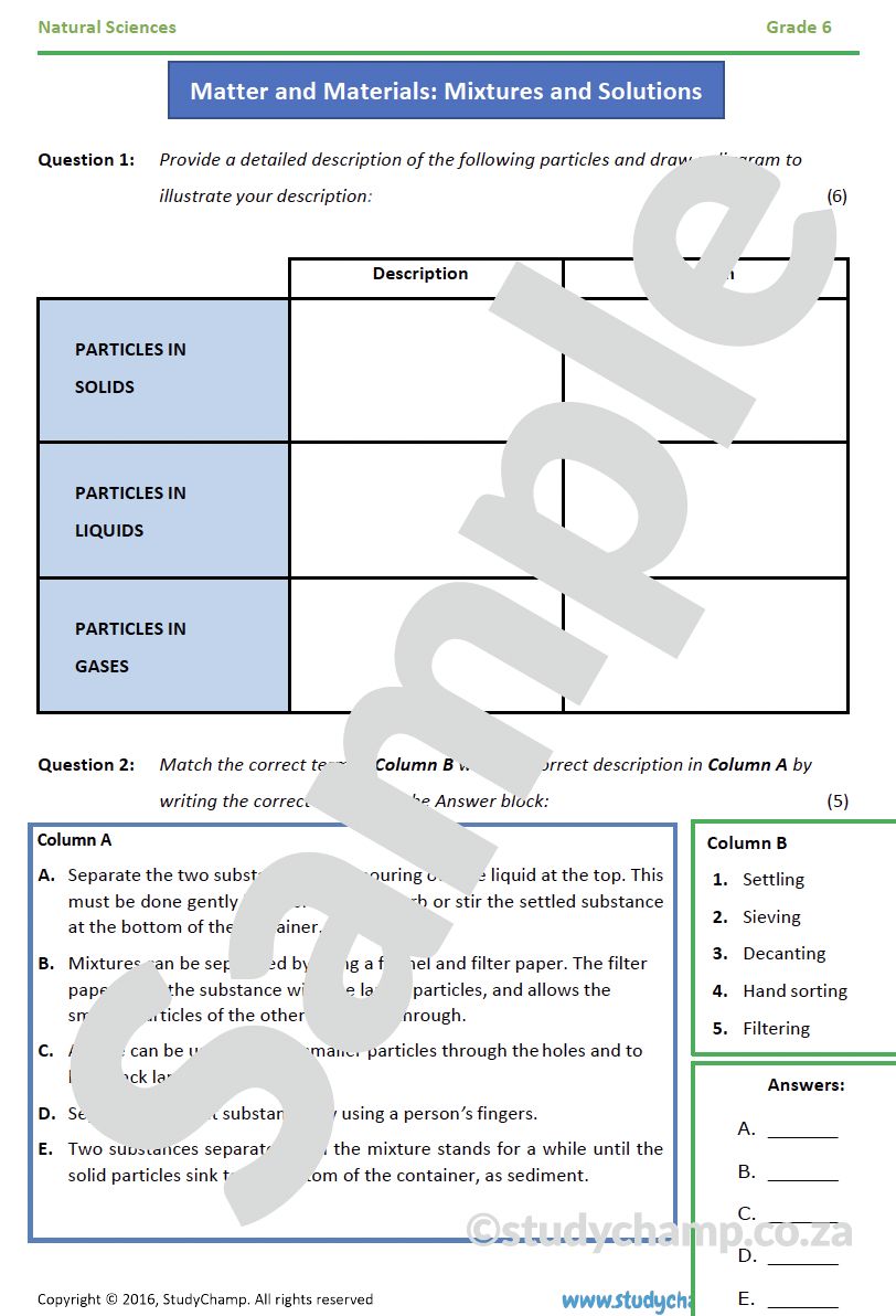 Grade 6 Natural Sciences Exam Revision: Workbook 2