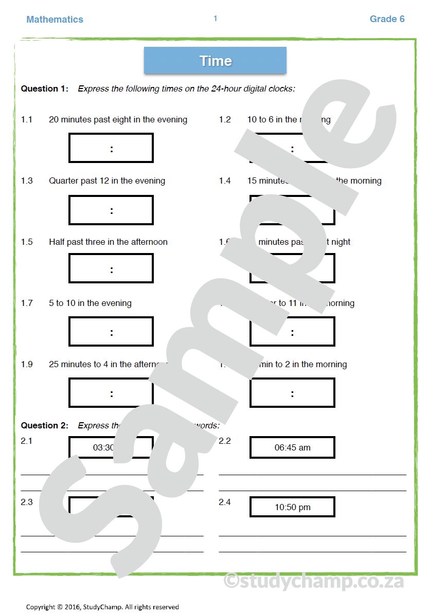 Grade 6 Maths Workbook: Measurement - Time