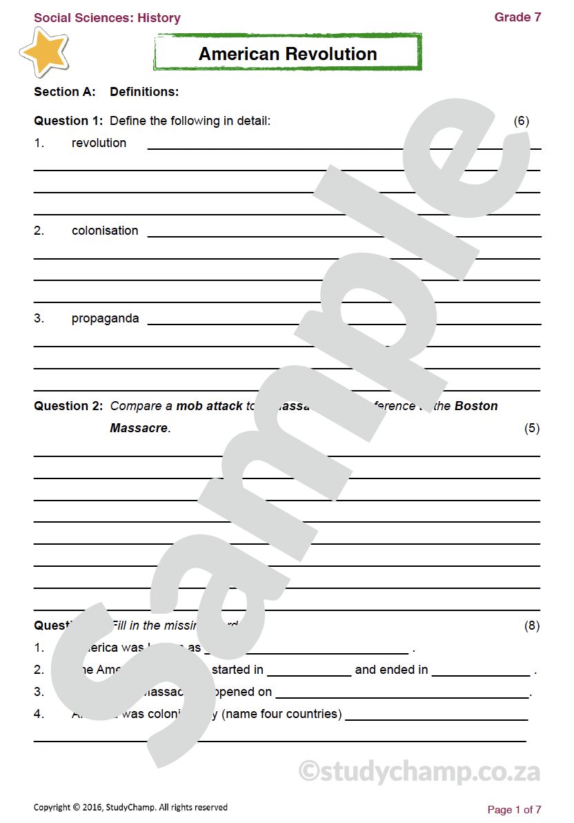 Grade 7 History Test: American Revolution