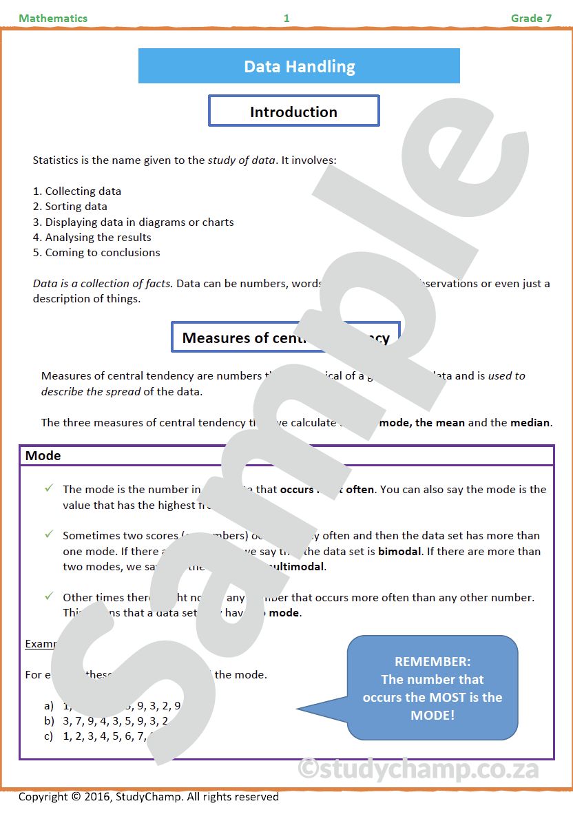 Grade 7 Mathematics Workbook: Data Handling 2
