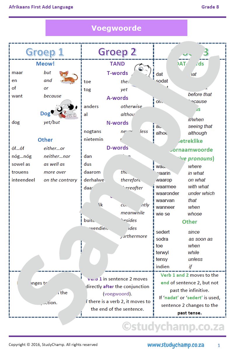 Grade 8 Afrikaans: Voegwoorde