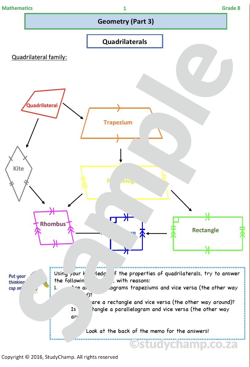 Grade 8 Mathematics Workbook: Geometry - Quadrilaterals