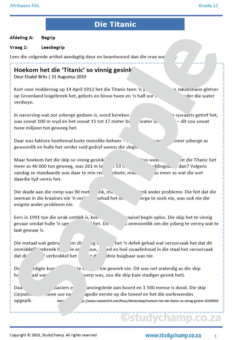 Grade 11 Afrikaans Mid-year Exam Revision: Begrip en Taal