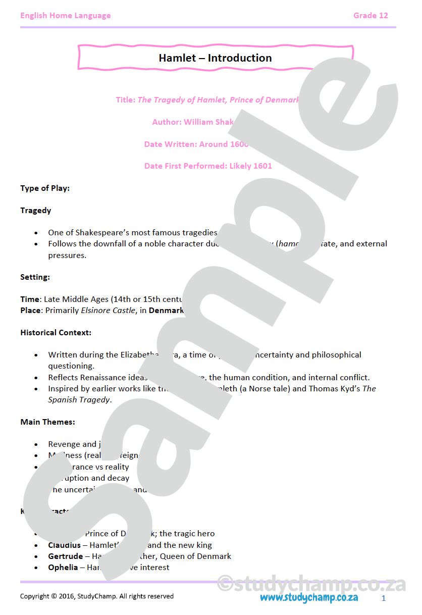 Grade 12 English Home Language: Hamlet - Introduction and Act 1
