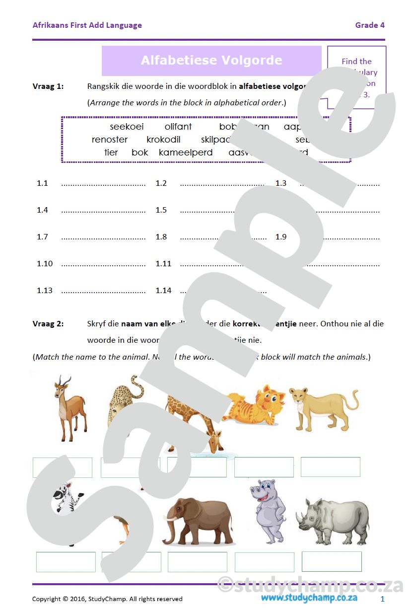 Grade 4 Afrikaans: Alfabetiese volgorde en Leestekens