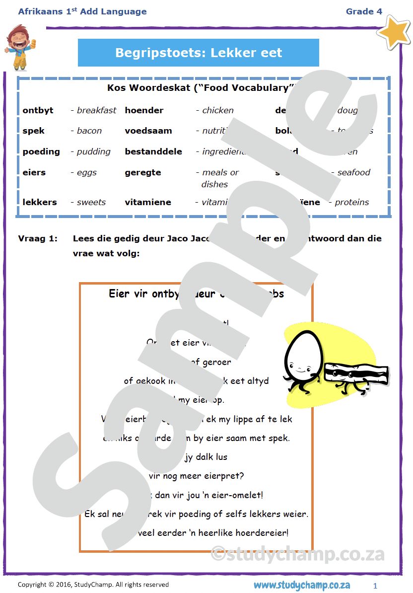 Grade 4 Afrikaans Begrip: Lekker eet