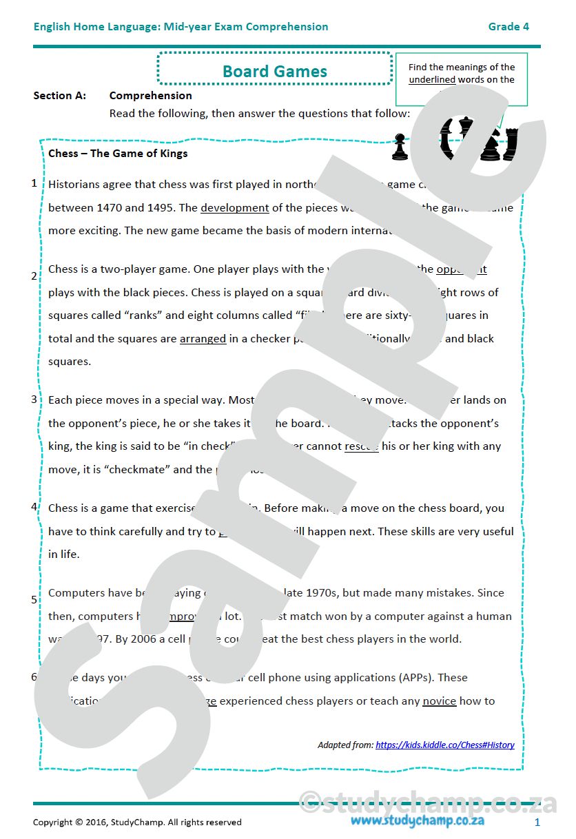 Grade 4 English Mid-Year Exam workbook: Comprehension and Visual Literacy