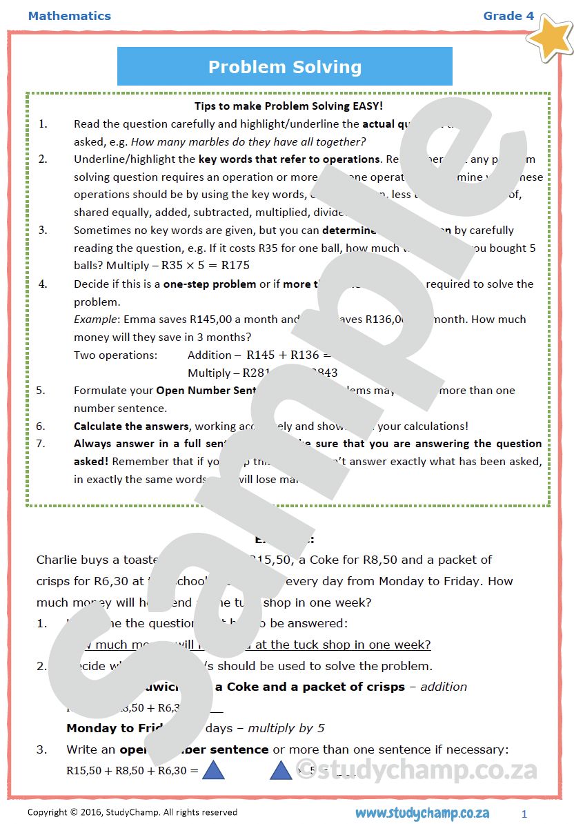 Grade 4 Mathematics worksheet: Problem solving