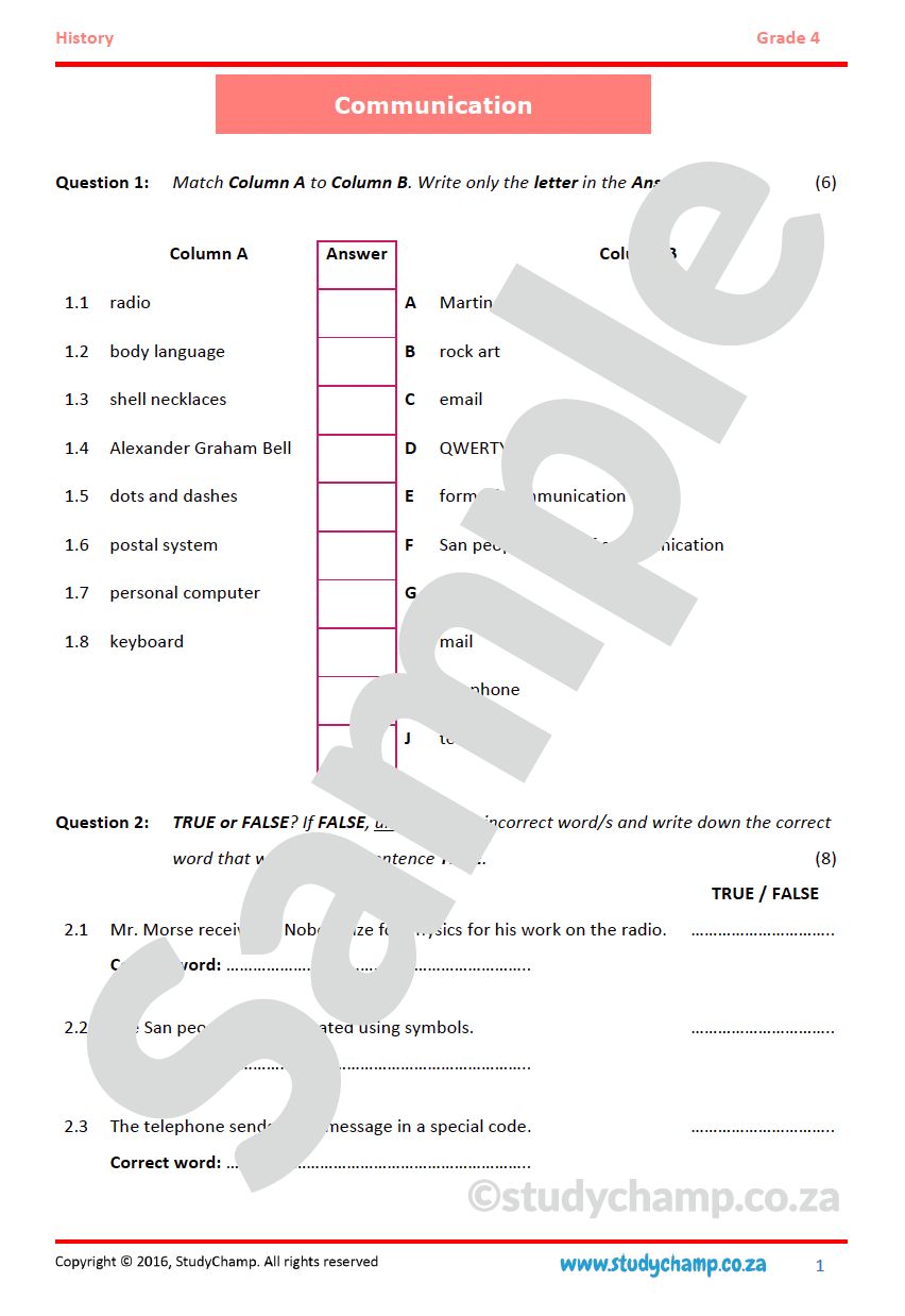 Grade 4 History Test: Communication