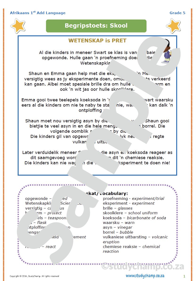 Grade 5 Afrikaans Begrip: Skool