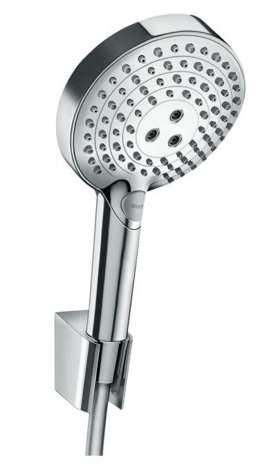 Support mural Hansgrohe avec douchette à main Raindance Select S 3 jets PowderRain et flexible Isiflex