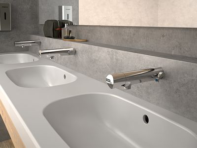 Robinetterie temporisée murale pour lavabo