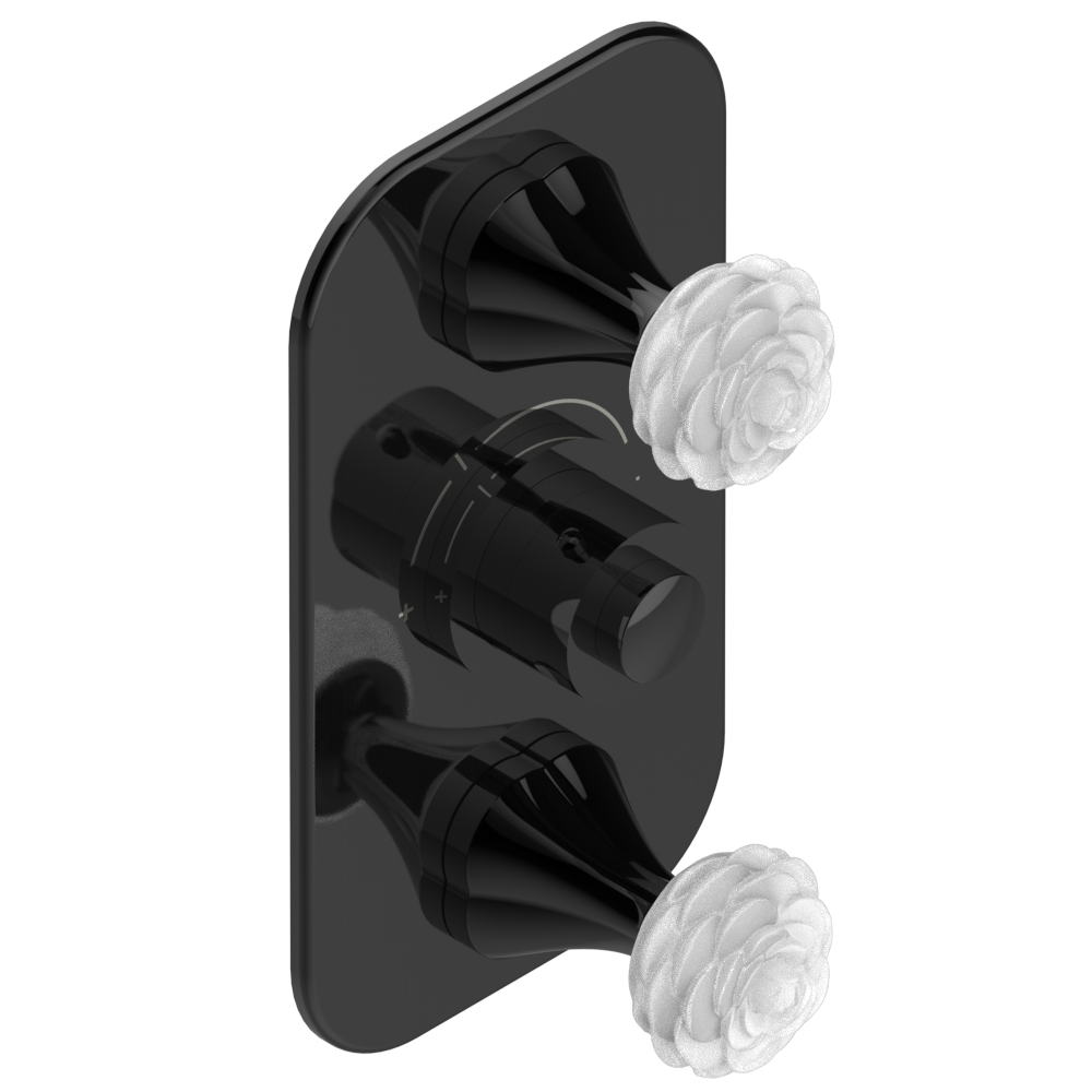 Set de finition THG pour douche thermostatique à encastrer avec deux robinets d&#39;arrêt à 2 fonctions - Collection &quot; Camélia Cristal Clair &quot;, Choix de la finition: PVD bronze brown - F33