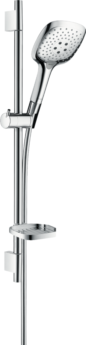 Barre de douche Hansgrohe avec douchette à main Raindance Select E 150 3 jets , flexible Isiflex et porte savon Casetta&#39;S Puro