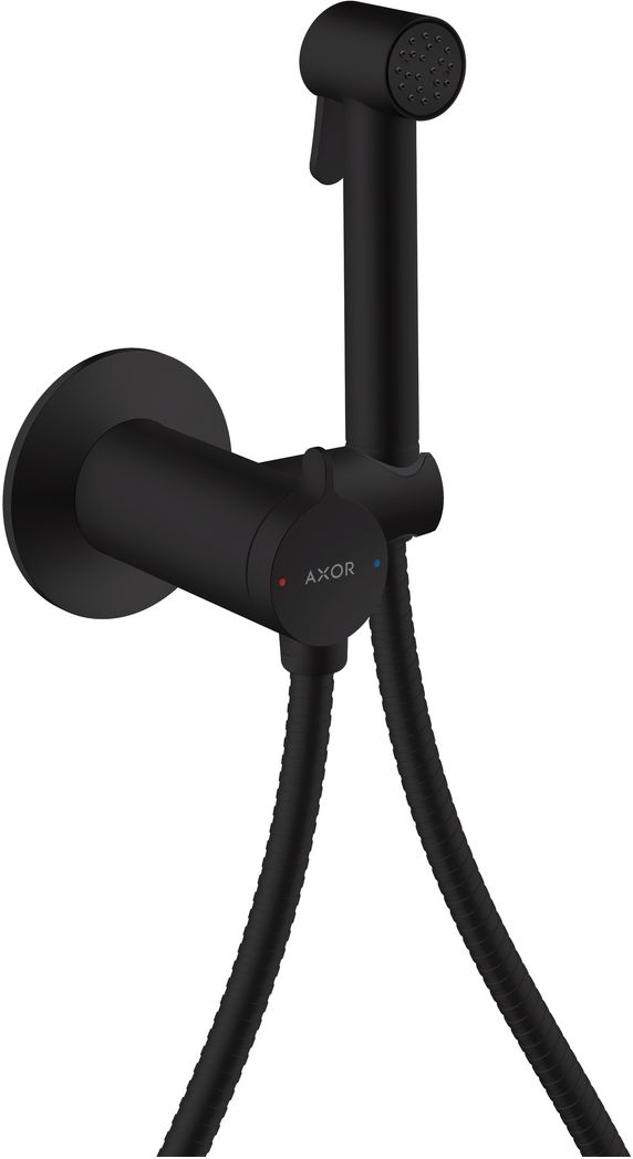Douchette hygiénique pour WC Axor round en noir mat pour eau mitigée avec support et flexible