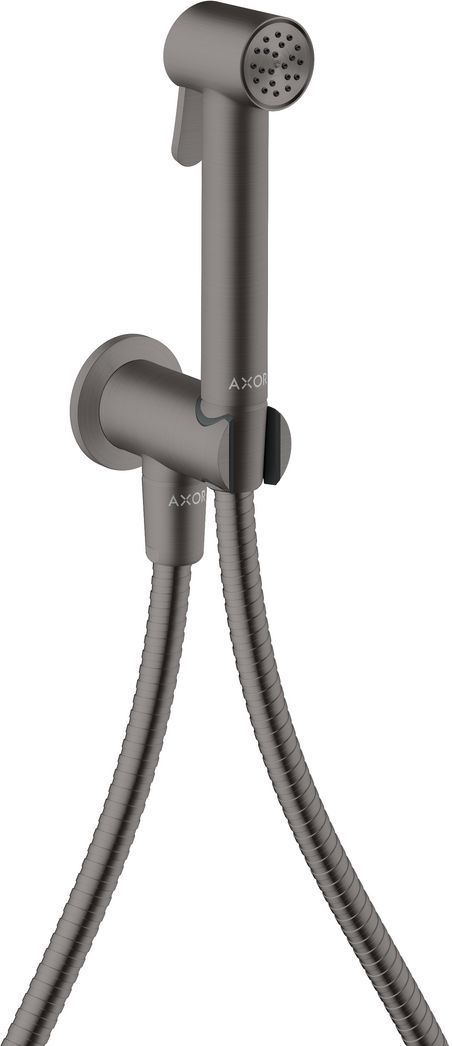 Douchette hygiénique pour WC Axor round en noir chromé brossé pour eau froide avec support et flexible