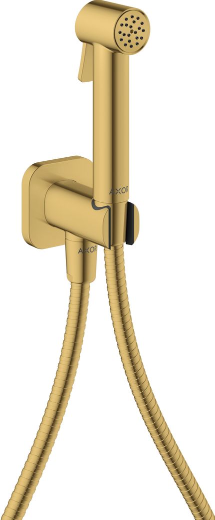 Douchette hygiénique pour WC Axor softsquare en doré poli pour eau froide avec support et flexible