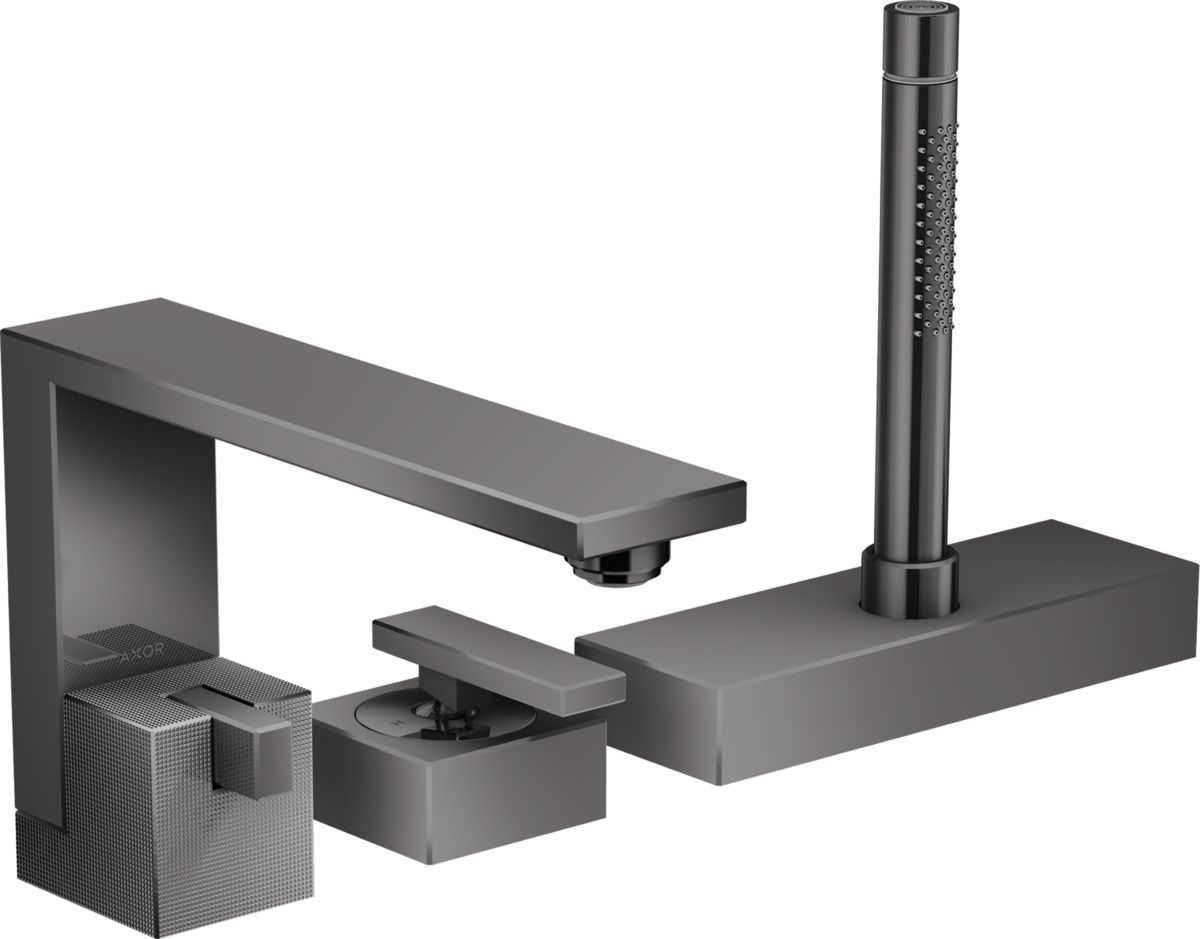 Mitigeur 3 trous pour montage sur bord de baignoire AXOR Edge coupe diamant en noir chromé poli
