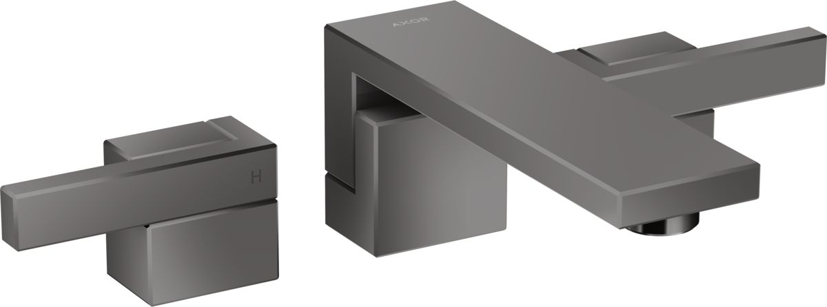 Mélangeur de lavabo 3 trous encastré AXOR Edge 190 avec bonde push-open en noir chromé poli