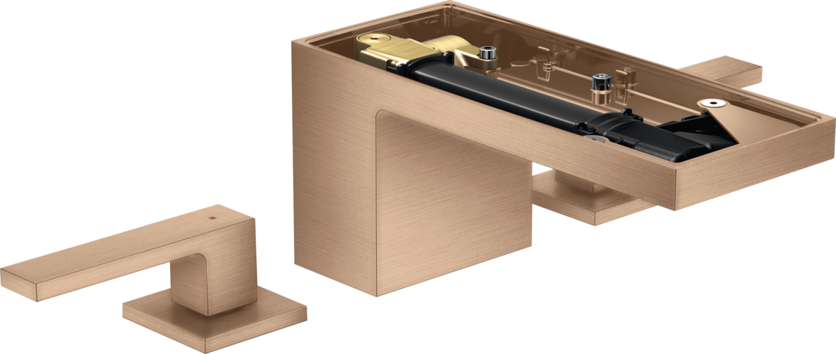 Mélangeur de lavabo 3 trous AXOR MyEdition 70 sans plaque, avec bonde push-open en or rouge brossé