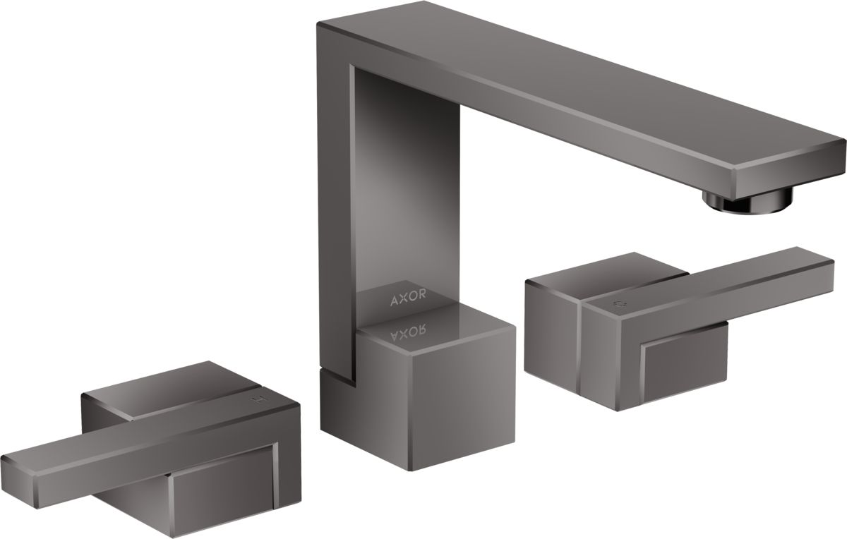 Mélangeur de lavabo 3 trous AXOR Edge 130, avec bonde push-open en noir chromé poli