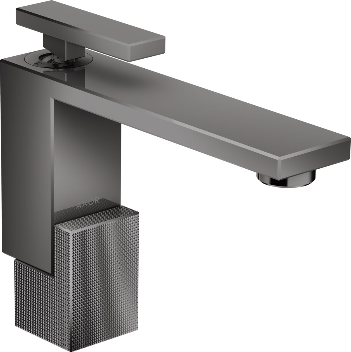 Mitigeur de lavabo AXOR Edge 130 coupe diamant, avec bonde push-open en noir chromé poli