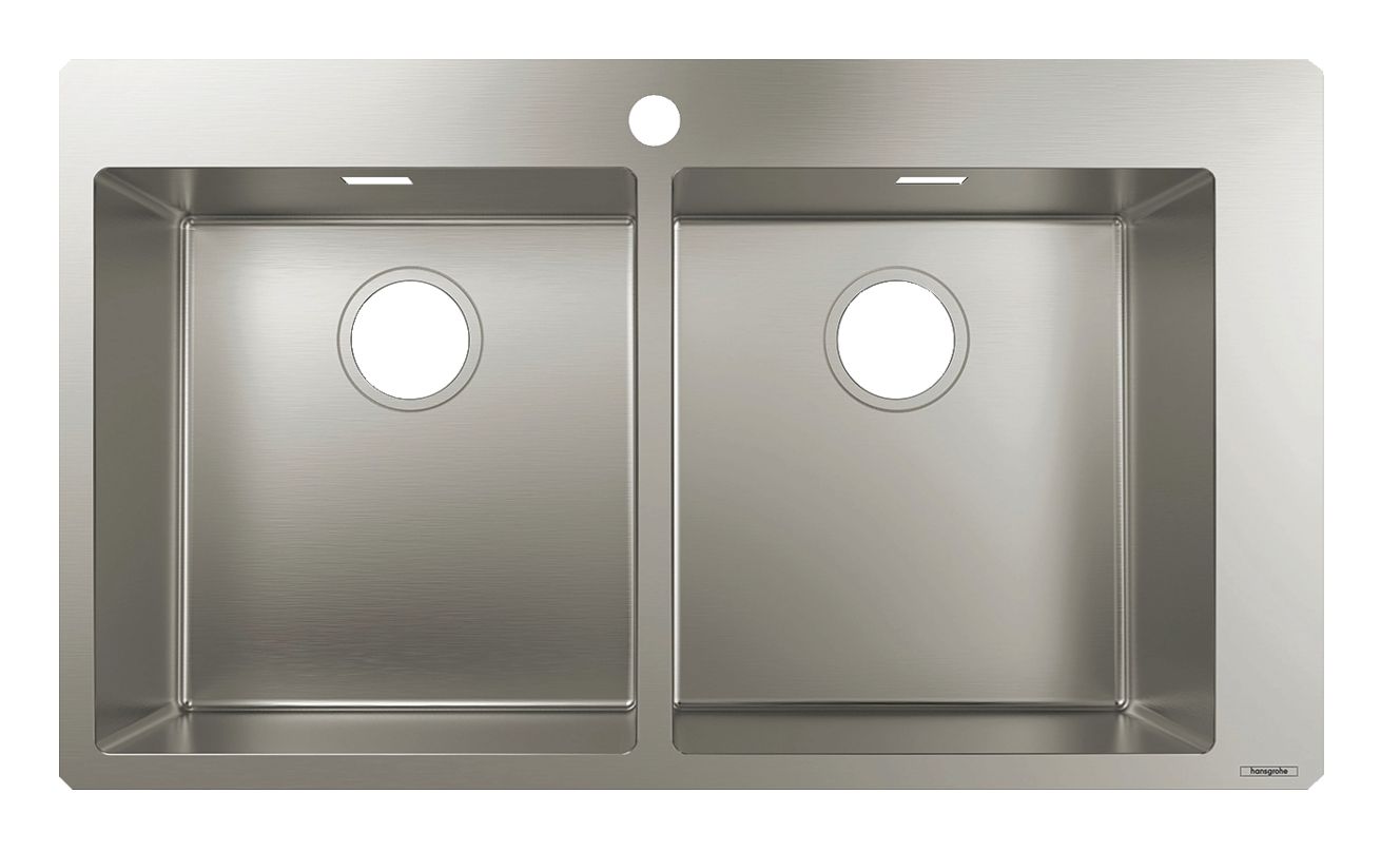 Évier de cuisine encastré double bac 50 cm sans égouttoir en acier inoxydable brossé