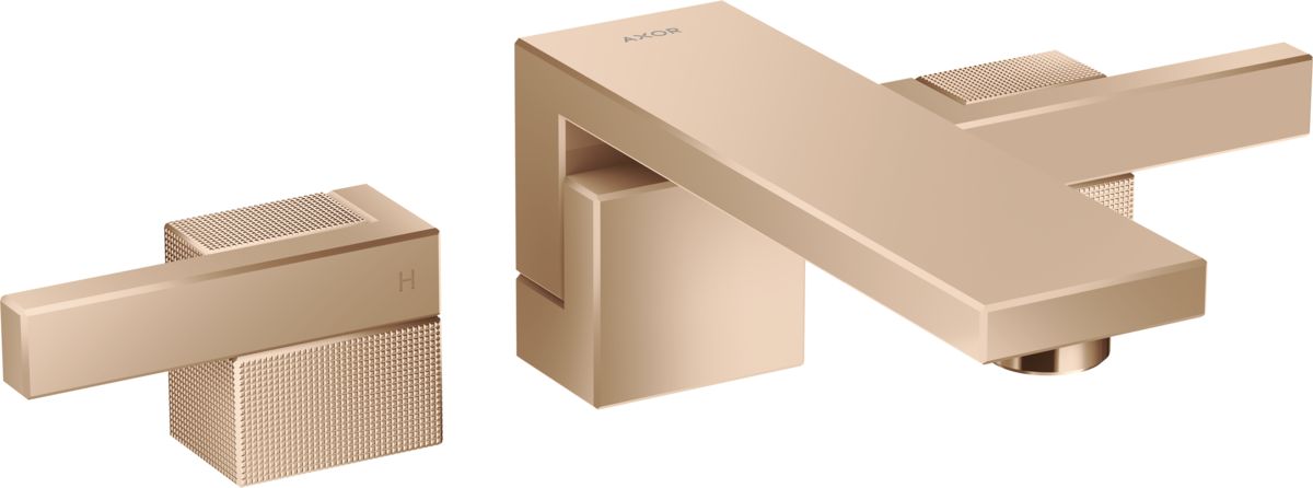 Mélangeur de lavabo 3 trous encastré AXOR Edge 190 coupe diamant avec bonde push-open en or rouge poli