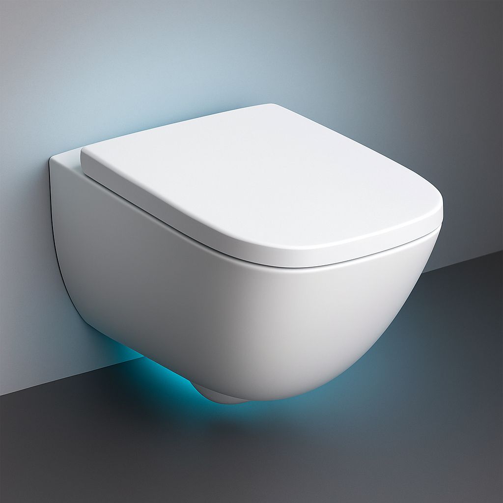 Geberit Premium Square Rimfree Wall-Hung Toilet Set with Concealed Fixings and Detachable Antibacterial Soft-Close Seat