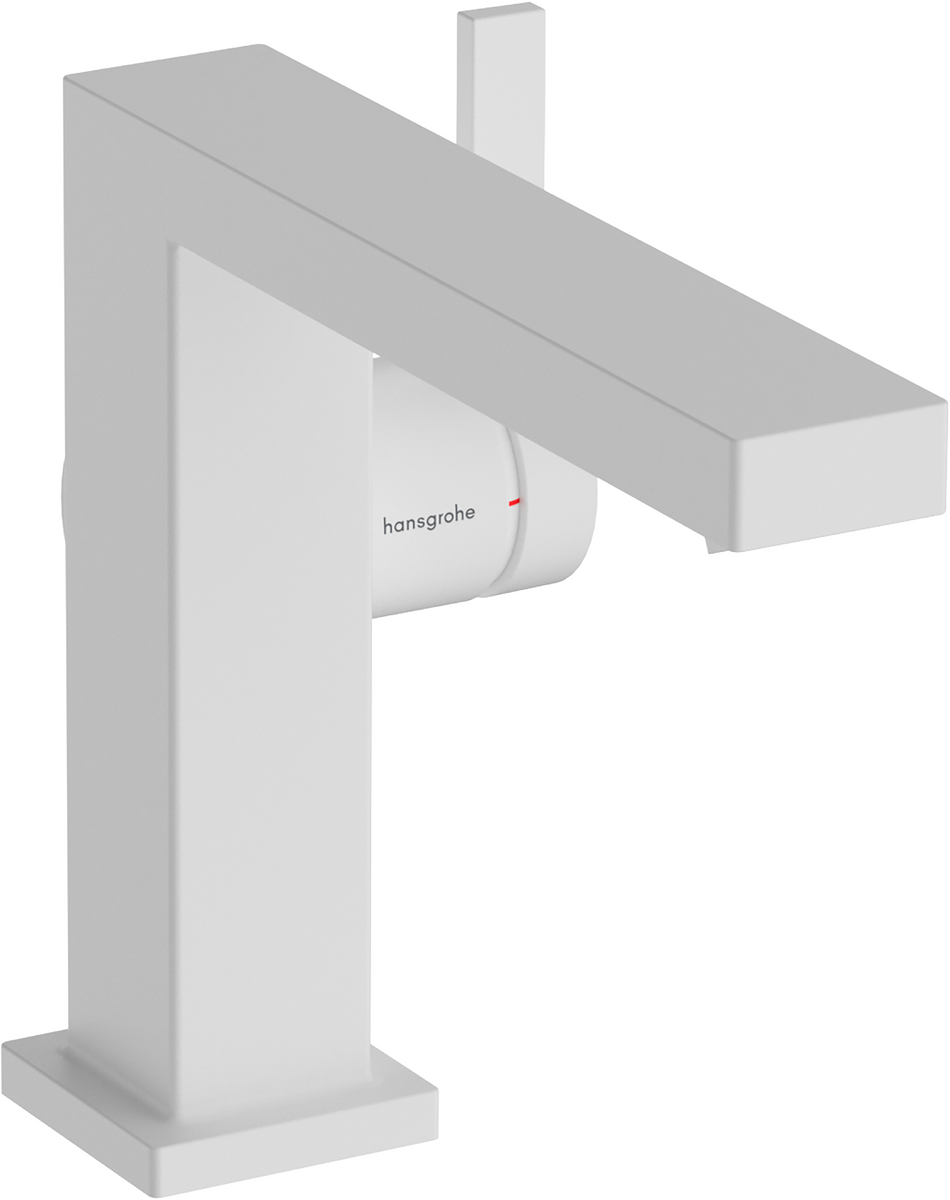 Mitigeur de lavabo Hangrohe Tecturis E Fine 110 CoolStart avec bonde Push-Open en blanc mat
