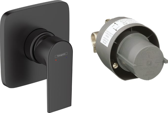 Set de finition pour mitigeur de douche encastré Hansgrohe Vernis Shape avec corps d&#39;encastrement en noir mat
