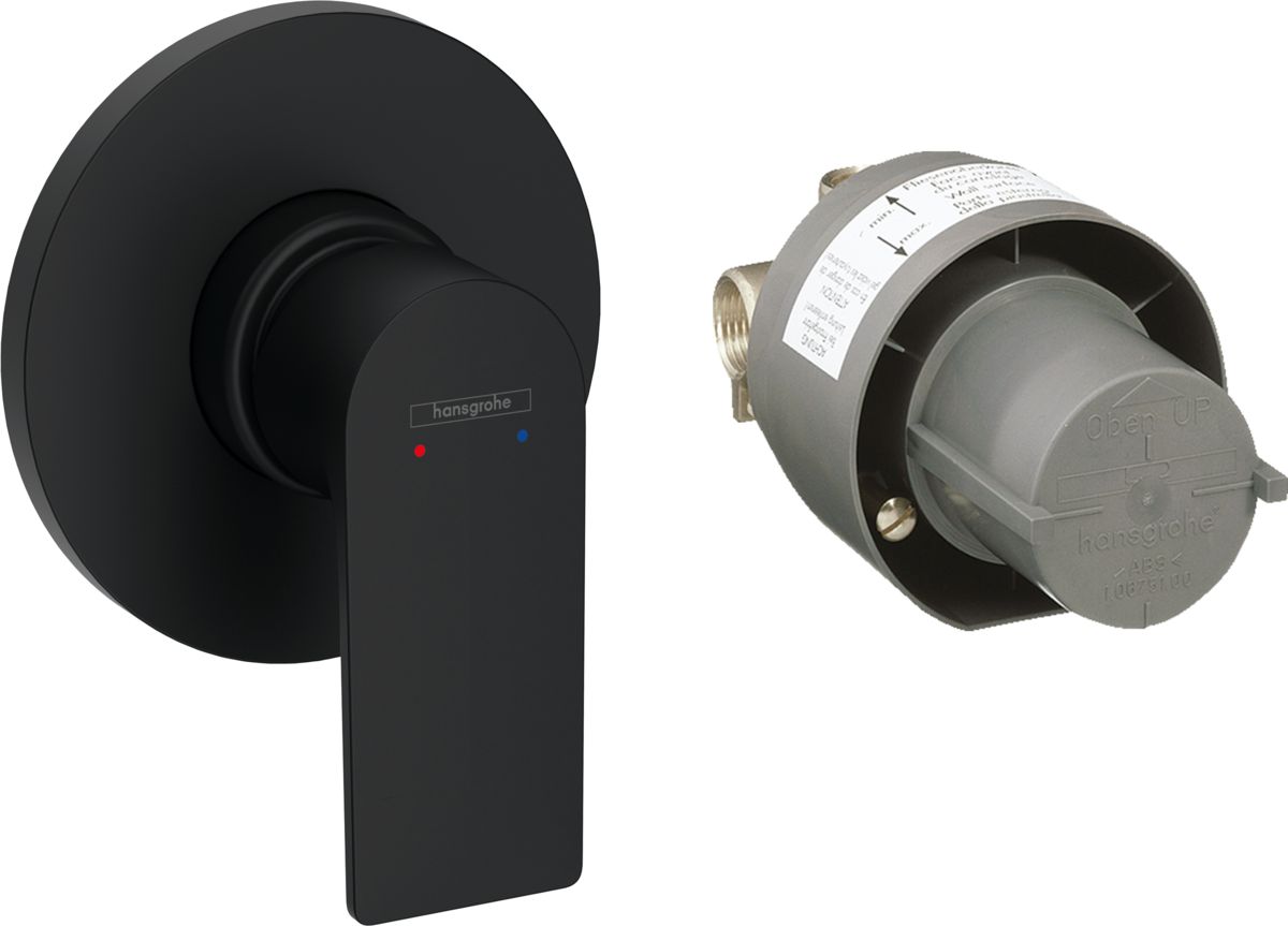 Set de finition pour mitigeur de douche encastré Hansgrohe Rebris E en noir mat avec corps d&#39;encastrement