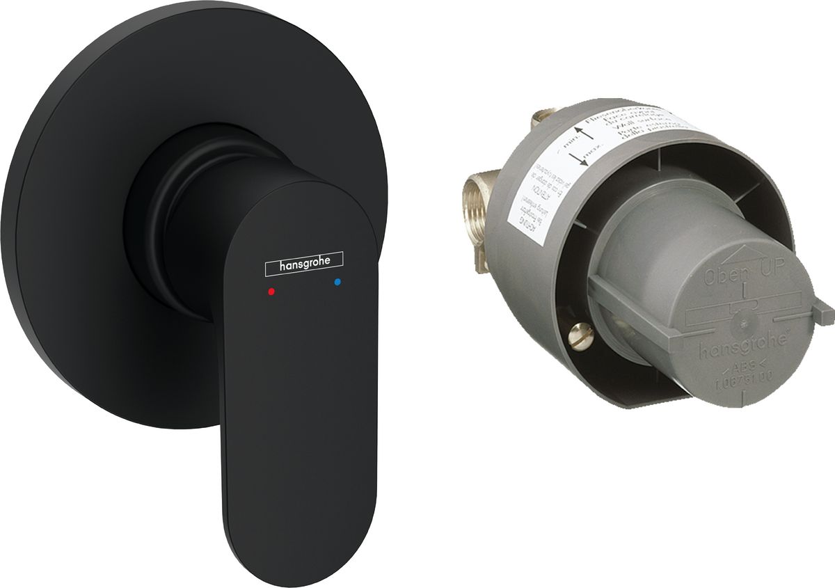 Set de finition pour mitigeur de douche encastré Hansgrohe Rebris S en noir mat avec corps d&#39;encastrement