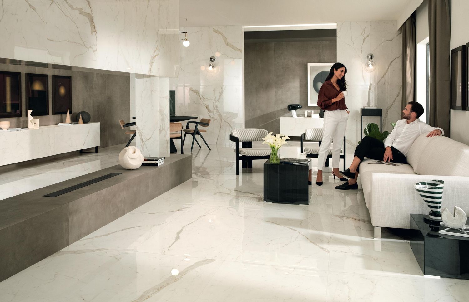 Marvel Shine Calacatta Prestigio Porcelain Stoneware 120 x 278 cm (Silk Finish) - Atlas Concorde
