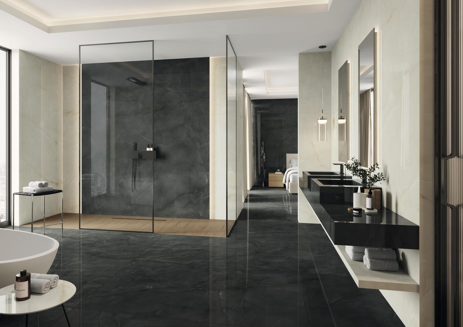 Marvel Onyx Black Lappato Glossy Porcelain Stoneware 60 x 120 cm - Atlas Concorde
