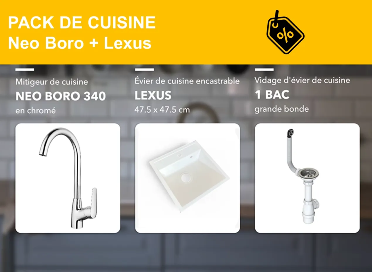 PACK: Deante Boro kitchen mixer, Lexus kitchen sink, and drainage system