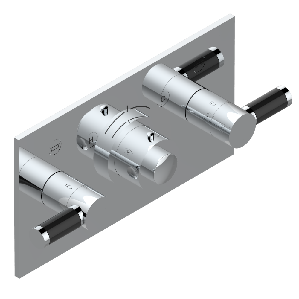 Set de finition THG pour douche thermostatique à encastrer avec deux robinets d&#39;arrêt pour installation horizontale à 2 fonctions - Collection &quot;Anoa&quot;
