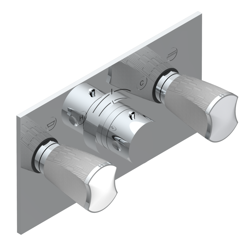 Set de finition THG pour douche thermostatique à encastrer avec deux robinets d&#39;arrêt pour installation horizontale à 2 fonctions - Collection &quot;Infini porcelaine blanche&quot;