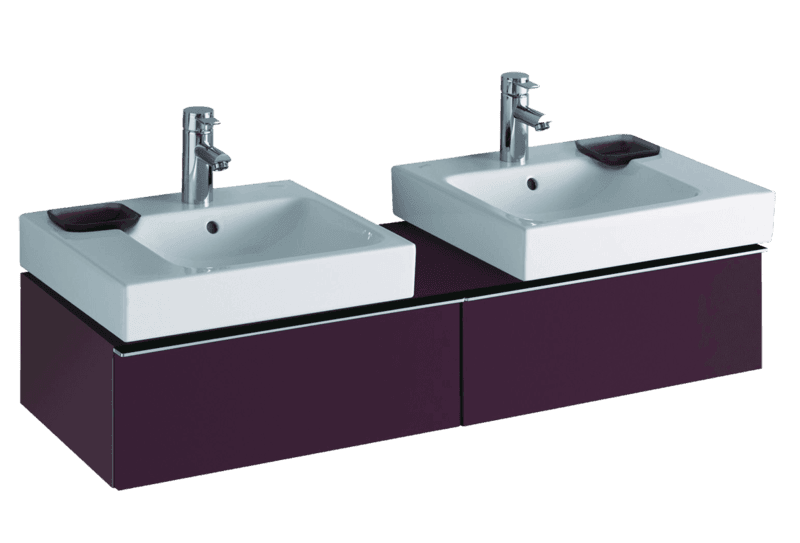 Geberit / Keramag iCon Base Cabinet with Two Keramag iCon 50 cm Sinks, Two Drawers, and Storage Space in Bordeaux Red