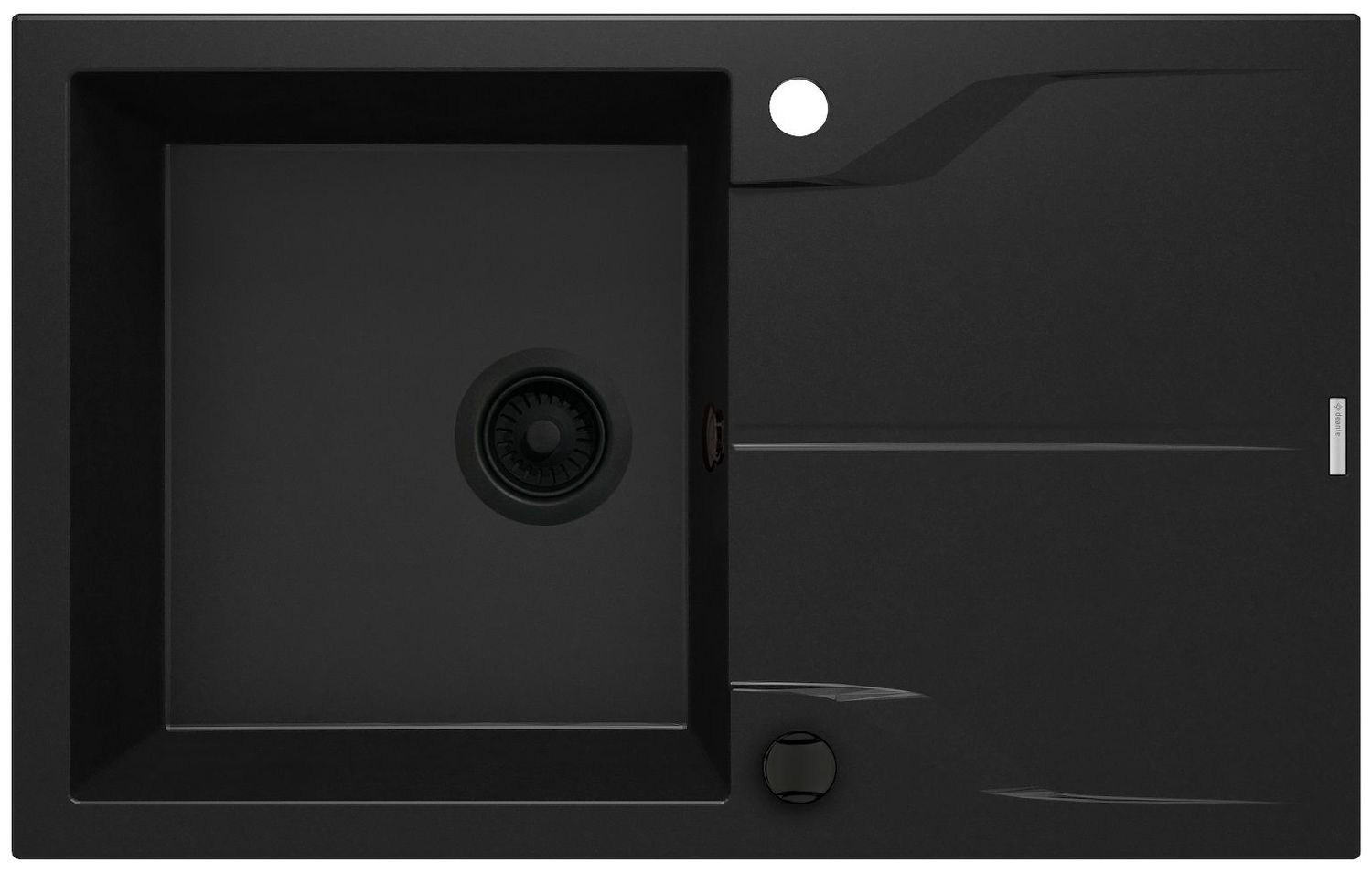 Deante Andante Flush Granite Single Bowl Undermount Kitchen Sink 78 x 49 cm Matte Black with Space-Saving Telescopic Drain