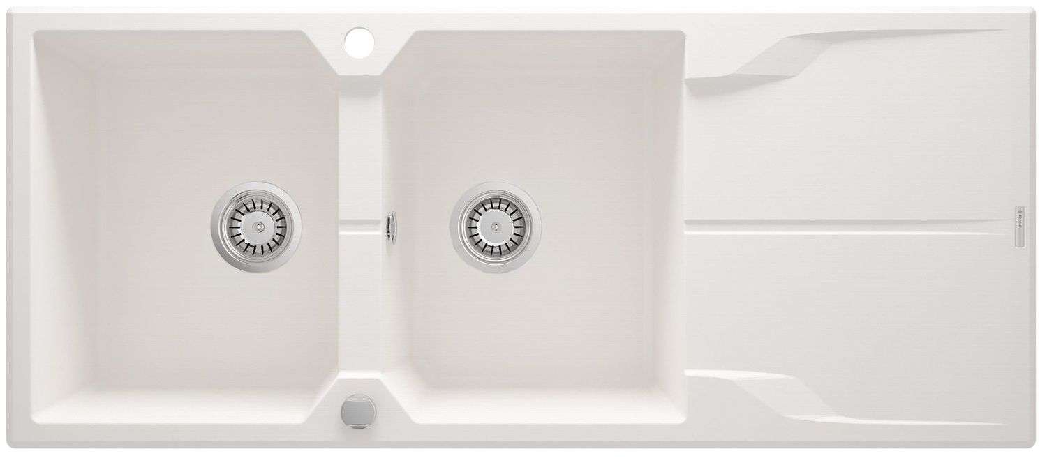 Deante Andante 116 x 50 cm White Alabaster Granite Double Bowl Undermount Kitchen Sink with Space-Saving Telescopic Drainage
