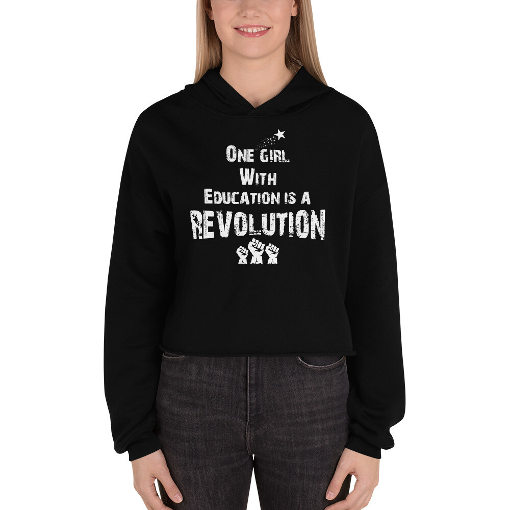 ONE GIRL WITH EDUCATION IS A REVOLUTION - Crop Hoodie, Color: Black, Size: S