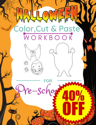 Halloween Color Cut and Paste Workbook For Pre-schoolers Age 3+