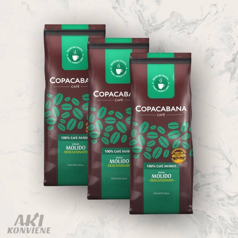 CAFE GRANO MOLIDO DECAF. COPACABANA 250 GR.