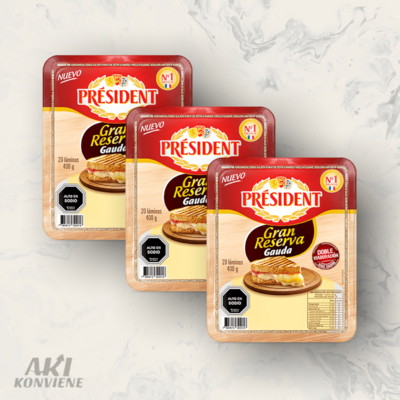 QUESO GAUDA LAMINADO PRESIDENT 400 GR QUESO GAUDA LAMINADO PRESIDENT 400 GR