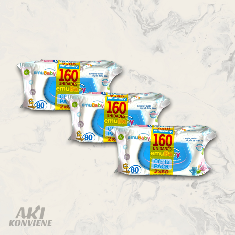 TOALLAS HUMEDAS EMUBABY PACK 2x80 UND