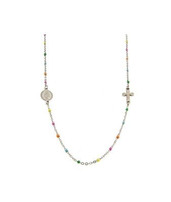 Collana rosario girocollo con catena smaltata multicolore in acciaio inox