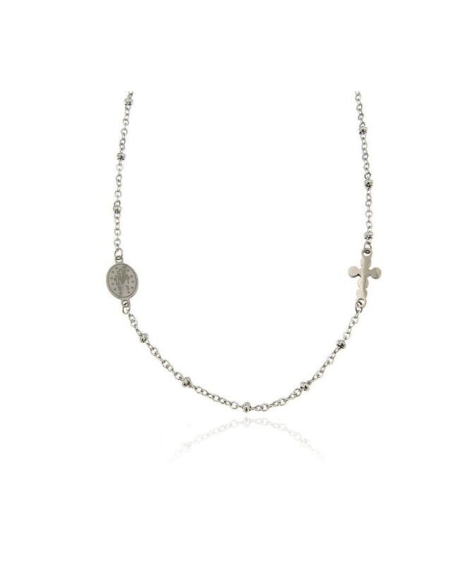 Collana rosario girocollo in acciaio inox